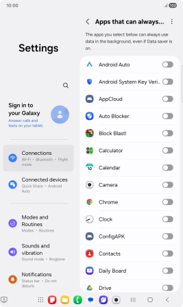 Press the indicators next to the required apps to turn the function on or off.