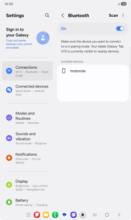 Press the required Bluetooth device and follow the instructions on the screen to pair the device with your tablet.