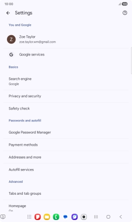 Press Privacy and security.