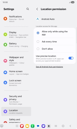 Press the required setting.
