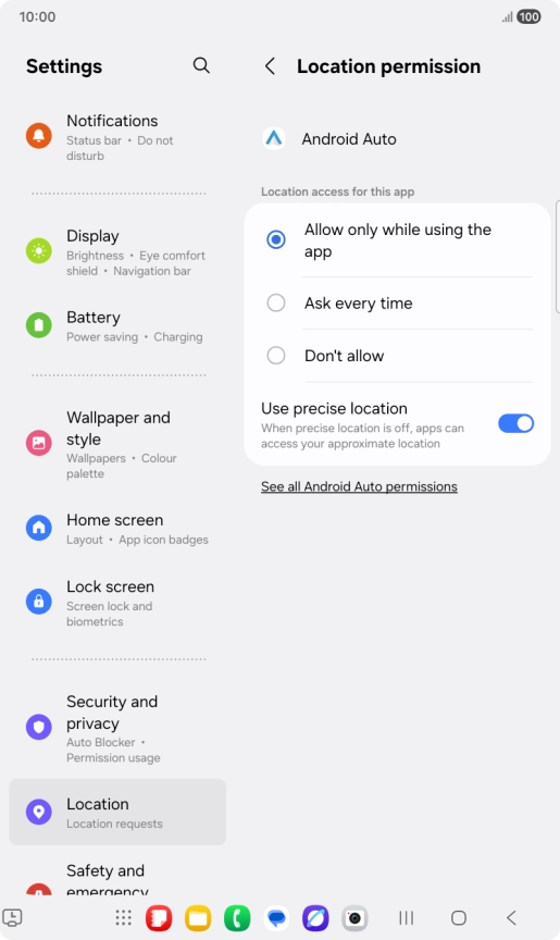 Press the required setting.
