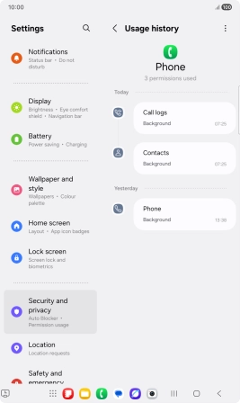 The app activity for the selected app is displayed.