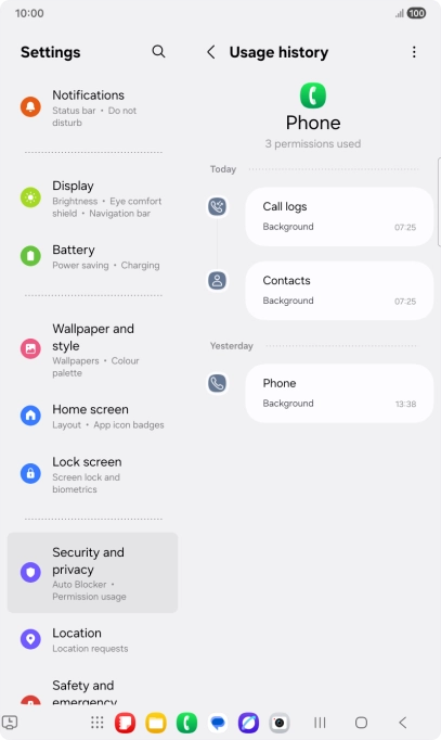 The app activity for the selected app is displayed.