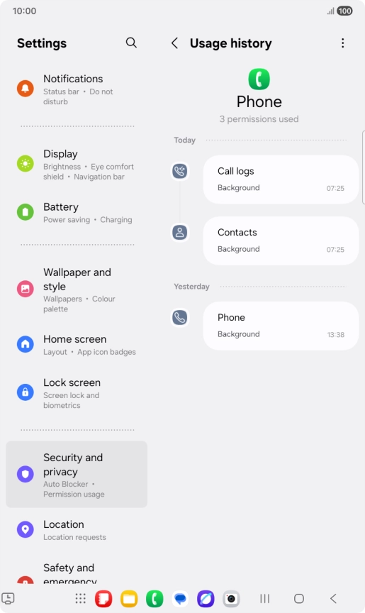 The app activity for the selected app is displayed.