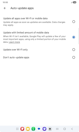 To turn on automatic update of apps using mobile network, press Update all apps over Wi-Fi or mobile data.