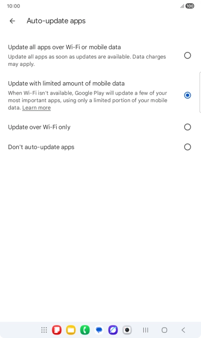 To turn on automatic update of apps using mobile network, press Update all apps over Wi-Fi or mobile data.