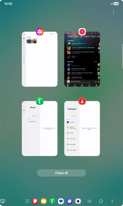 To end one running application, slide your finger upwards on the required application.