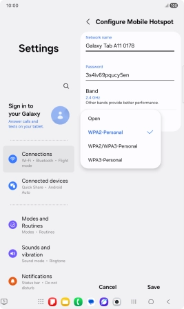 Press WPA3-Personal to password protect your Wi-Fi hotspot.