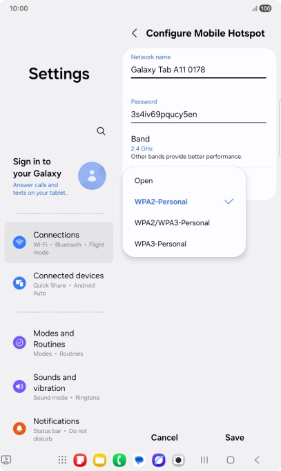 Press WPA3-Personal to password protect your Wi-Fi hotspot.