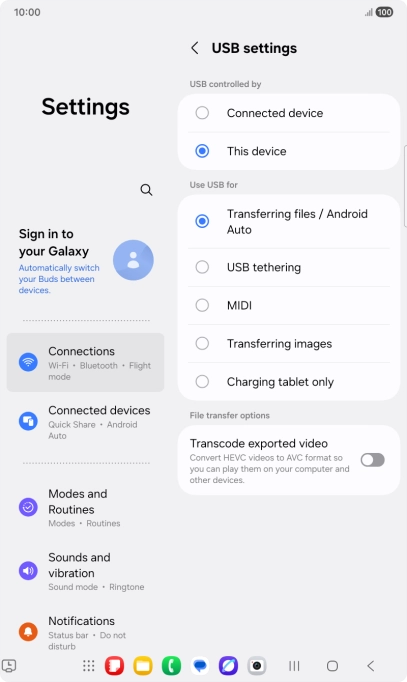 Press Transferring files / Android Auto.