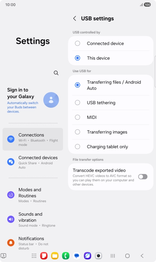 Press Transferring files / Android Auto.