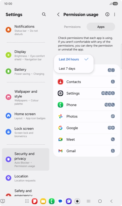 Press the required setting.