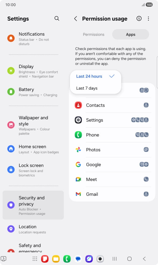Press the required setting.