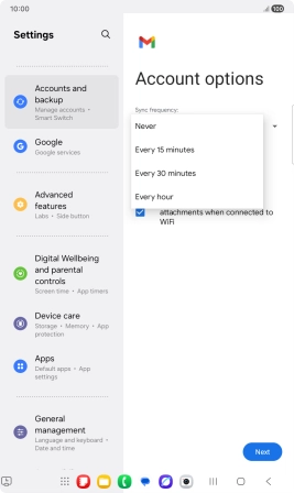 Press the required setting.