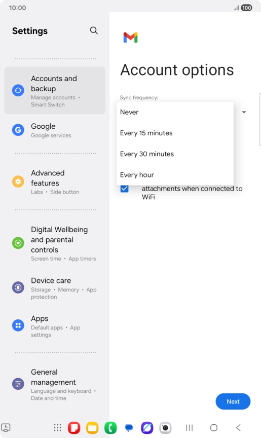 Press the required setting.