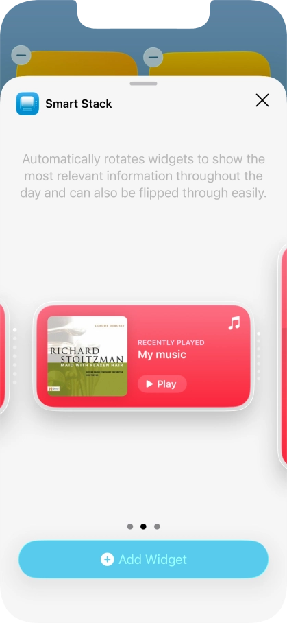 Slide your finger right or left on the screen to select the required widget size.