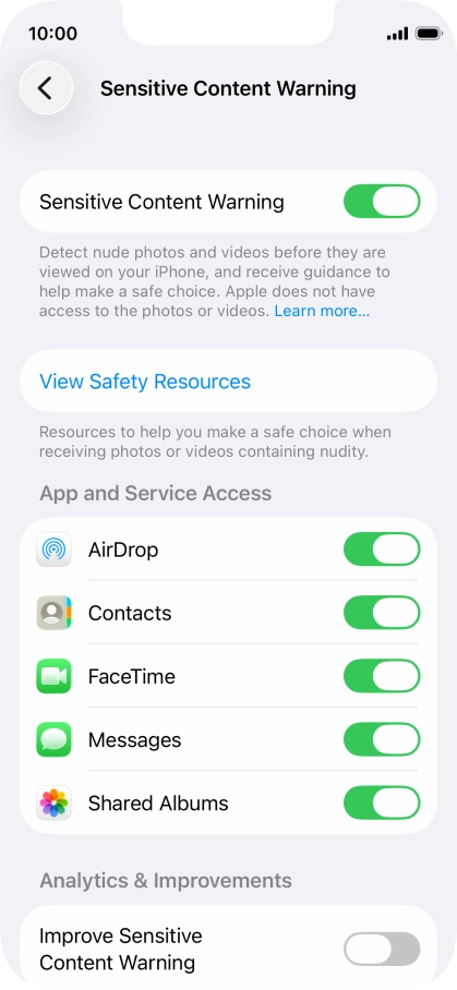 Press the indicators next to the required applications to turn the function on or off.