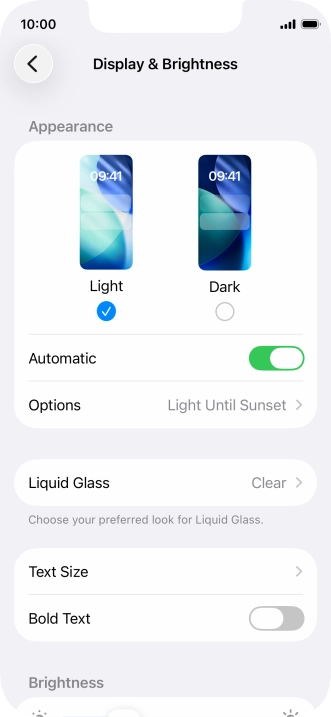 If you turn on the function, press Options and follow the instructions on the screen to select the required period of time for Dark Mode.