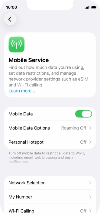 Press Mobile Data Options.