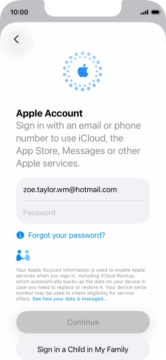 Press Password and key in the password for your Apple Account.
