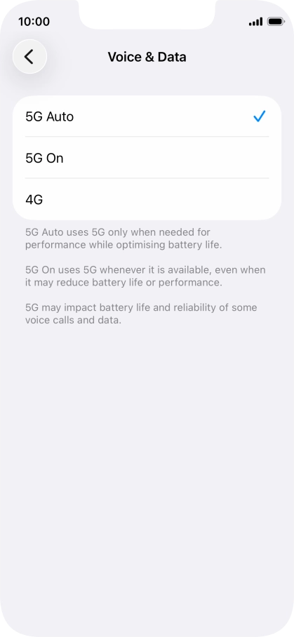 To turn on automatic switch between 5G and 4G, press 5G Auto.
