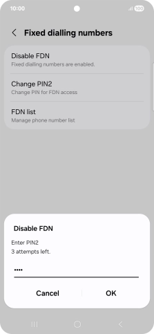 Key in your PIN2 and press OK.