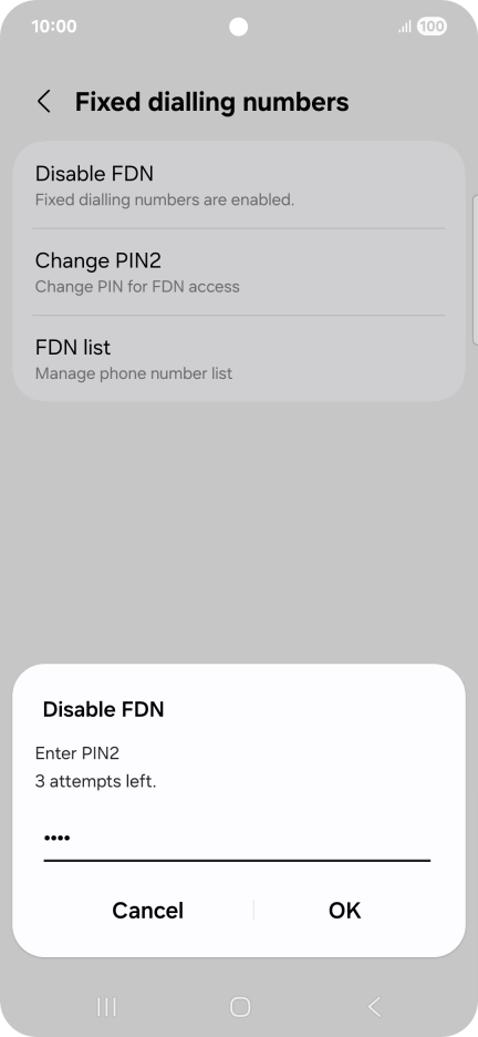 Key in your PIN2 and press OK.