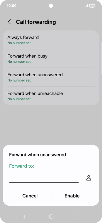 Key in (prefix) 5 (your phone number) and press Enable.