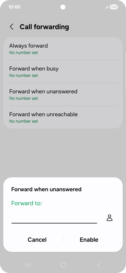 Key in (prefix) 5 (your phone number) and press Enable.