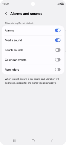 Press the required settings to turn sound and vibration for the selected functions on or off.