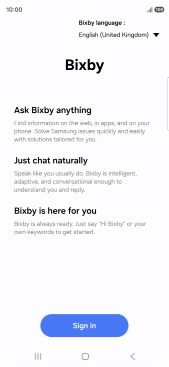 Press Sign in and follow the instructions on the screen to log on to your Samsung account.