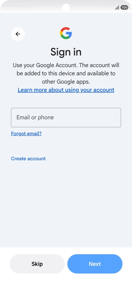 Press Email or phone and key in the username for your Google account.