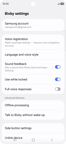 Press Voice registration and follow the instructions on the screen to turn automatic activation on or off.