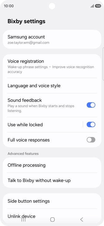 Press Voice registration and follow the instructions on the screen to turn automatic activation on or off.