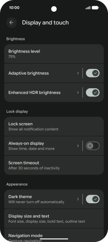 Press Screen timeout.
