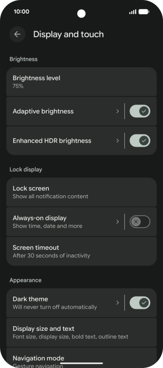 Press Screen timeout.