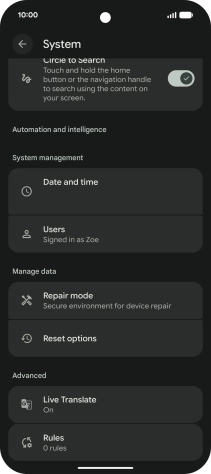 Press Reset options.