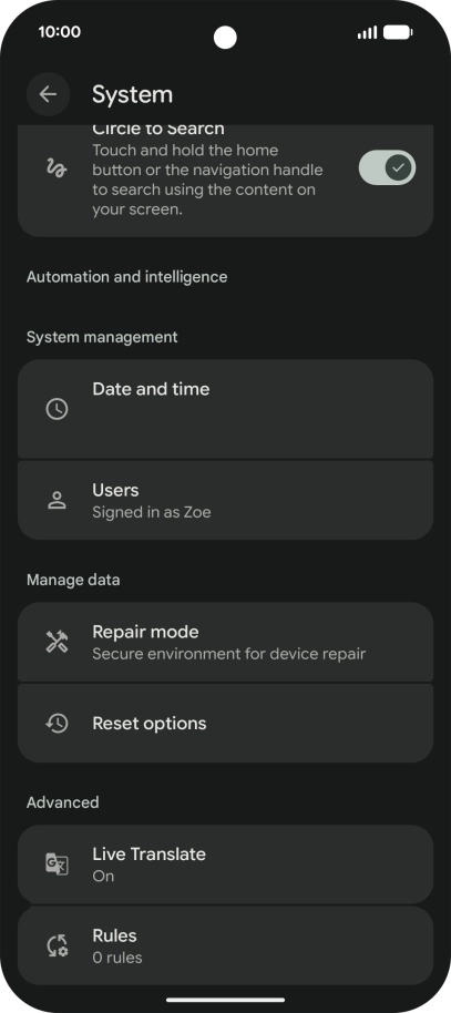 Press Reset options.
