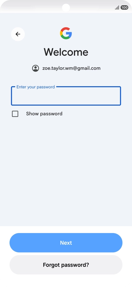 Press Enter your password and key in the password for your Google account.