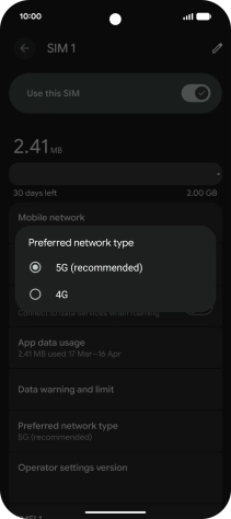 Press the required network mode.