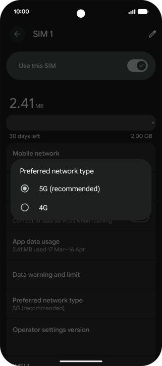 Press the required network mode.