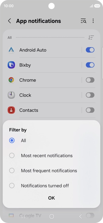 Press the required setting.