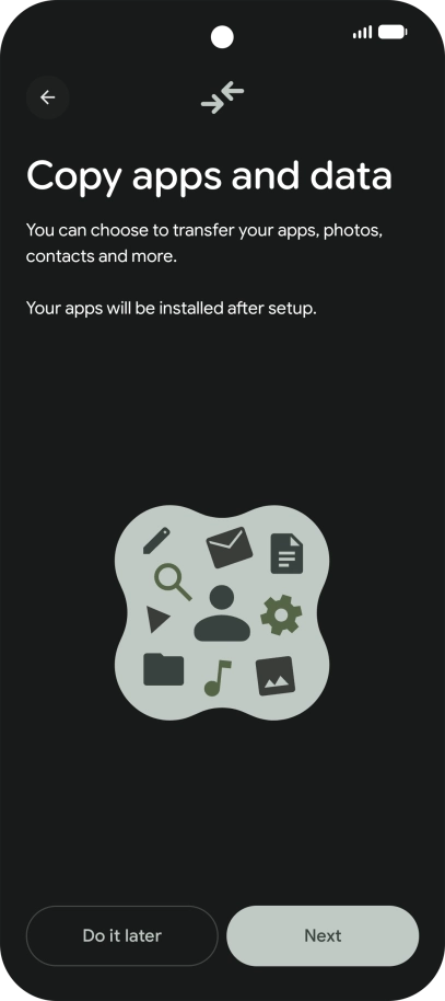 When this screen is displayed, your phone is ready to restore content from a Google One backup.