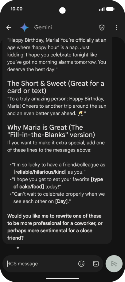 The text suggestion from Gemini is displayed.