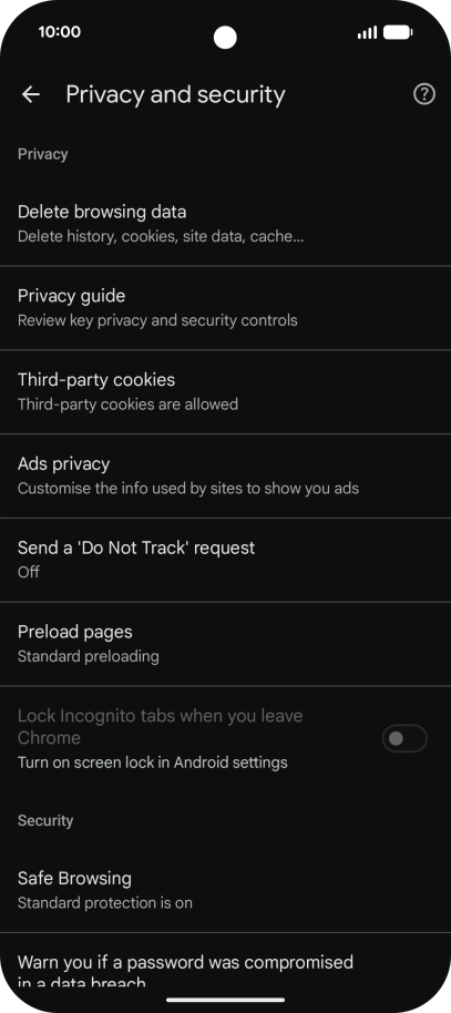 Press Delete browsing data.