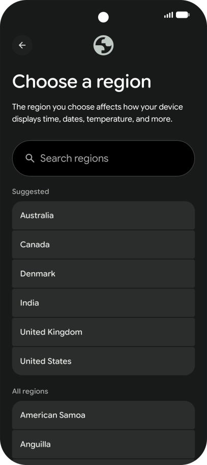 Press the required country or area.