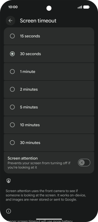 Press the required setting.
