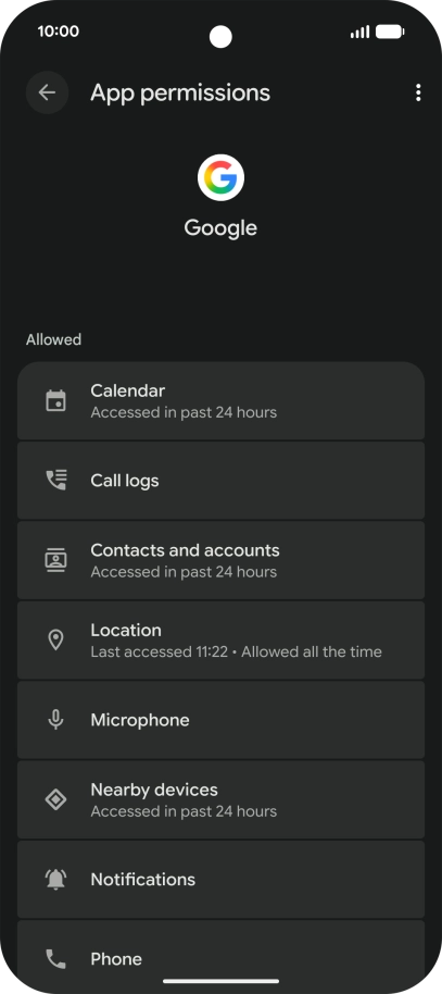 The app activity for the selected app is displayed.