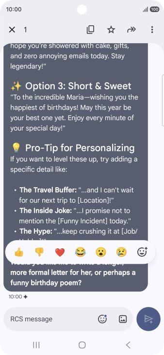 Press and hold the text suggestion from Gemini. Follow the instructions on the screen to use the text suggestion.