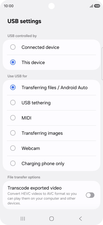 Press Transferring files / Android Auto.